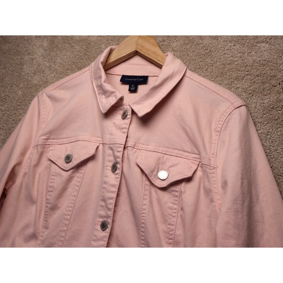 Charter Club Denim Jacket Womens PL Pink Button Front Pockets Cotton Blend Retro - Picture 6 of 13